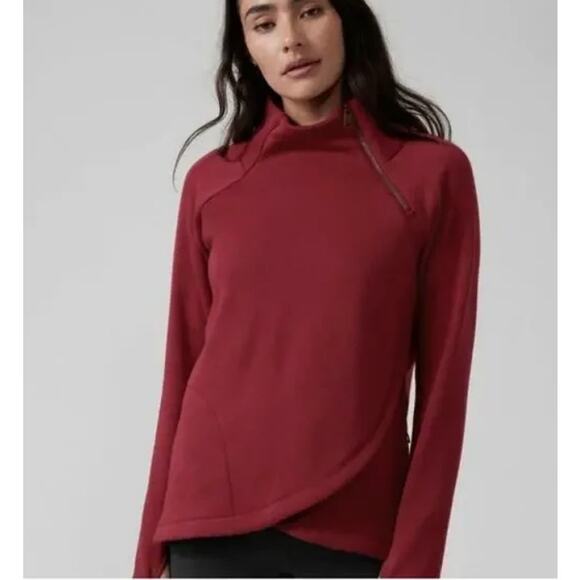 Athleta Cozy Karma ASYM Red Brick Color Pullover Size S Burgundy Athleisure - Picture 1 of 9